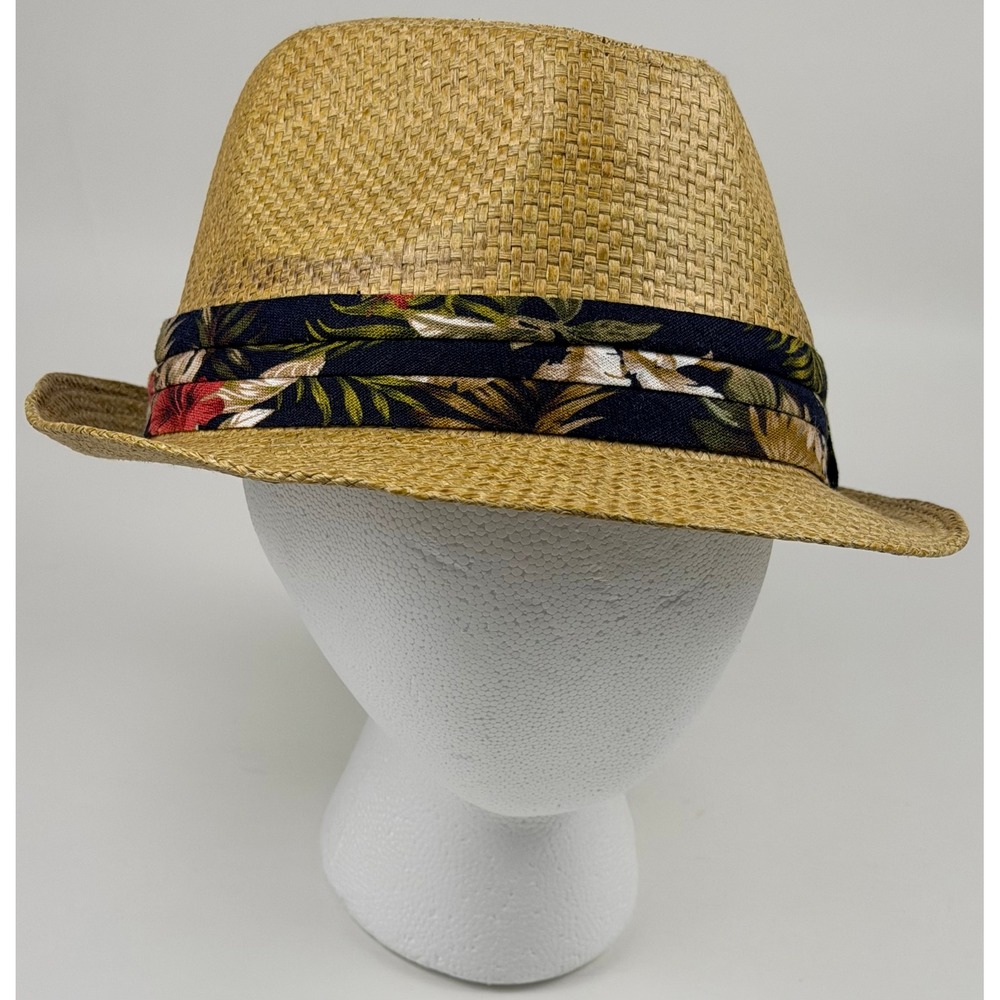 Kooringal Mens Straw Fedora Hat Tan Tropical Floral Band 59cm